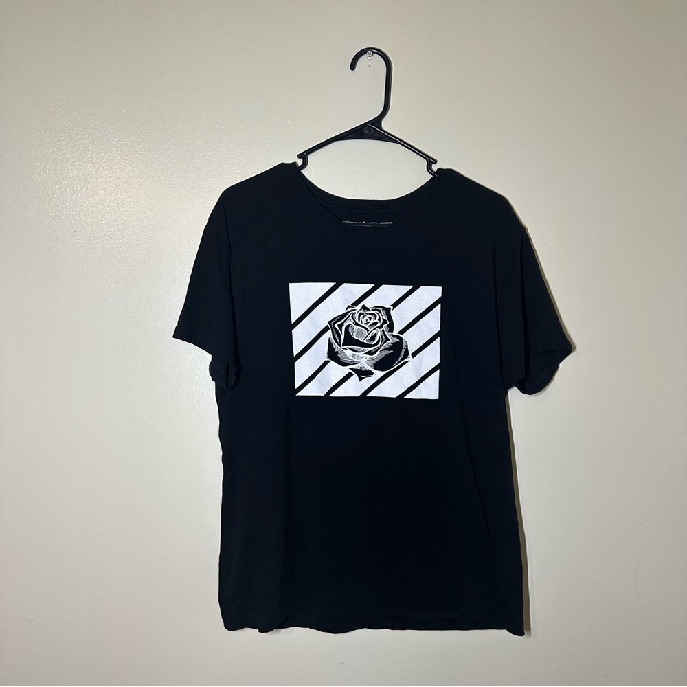 Rebellious One Black Tee with Rose Graphic